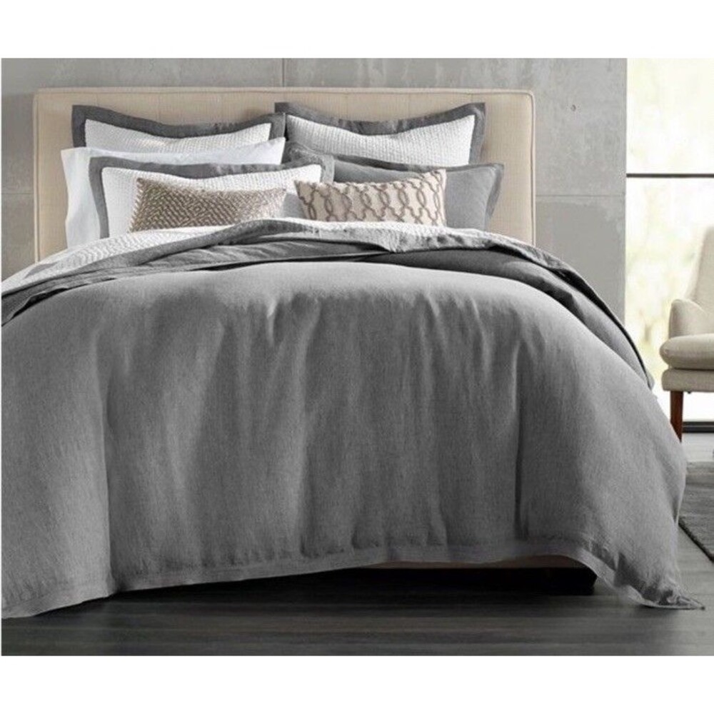 Hotel Collection 100% Linen Full/Queen Gray Duvet Cover